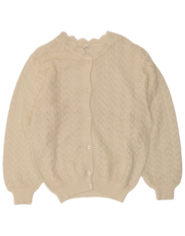Vintage mujer Cardigan suéter Reino Unido 16 grande de poliacrílico blanco