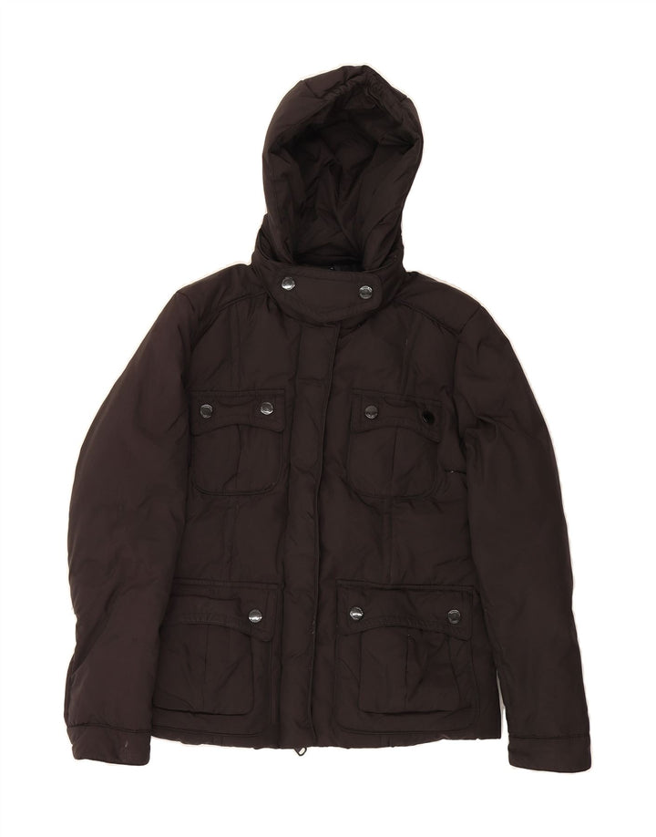 MASSIMO DUTTI Womens Hooded Padded Jacket UK 14 Medium Black Polyester Vintage Massimo Dutti and Second-Hand Massimo Dutti from Messina Hembry 