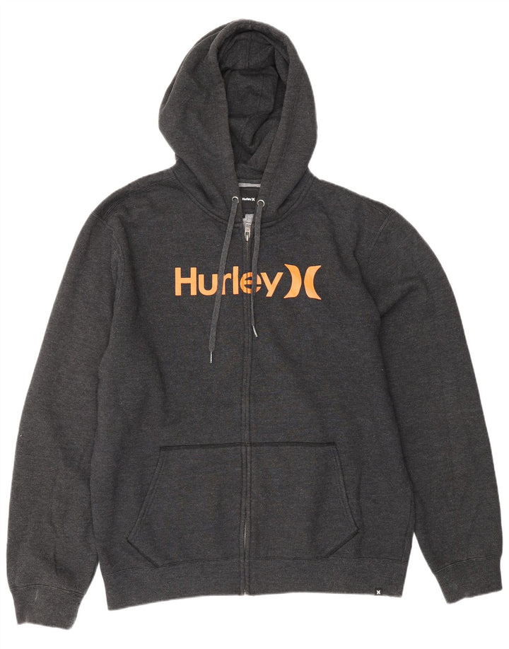 HURLEY Suéter con capucha y cremallera gráfica para hombre Poliéster gris grande