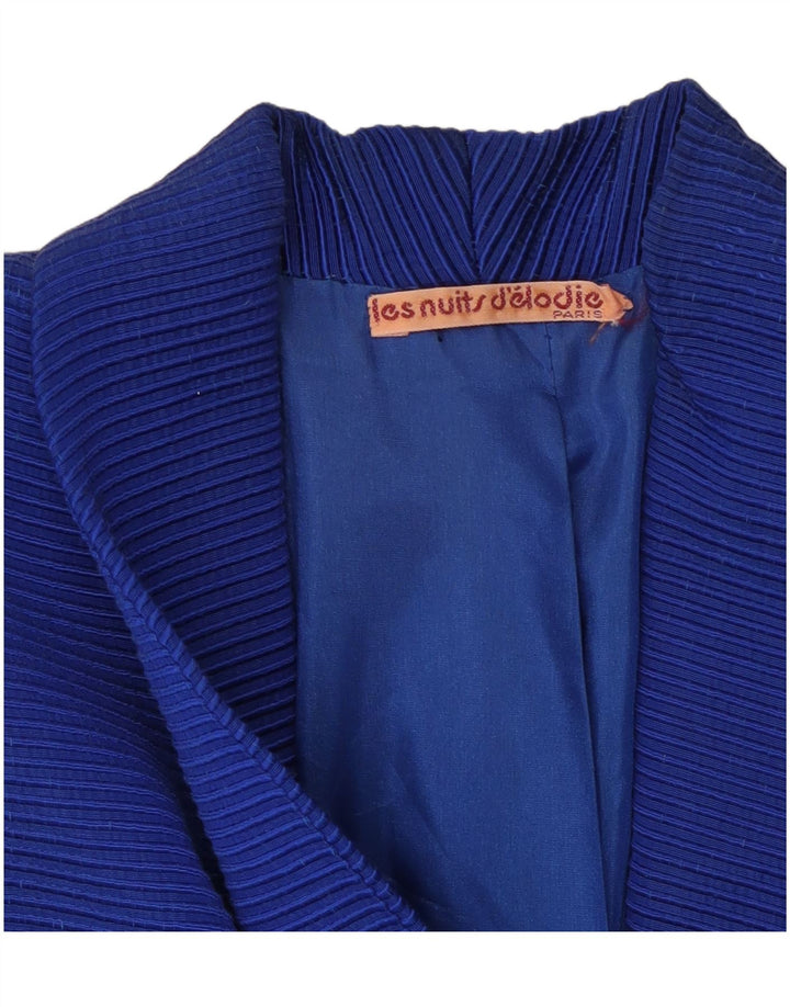 VINTAGE Chaqueta Blazer Mujer Reino Unido 12 Algodón Azul Medio Rayas