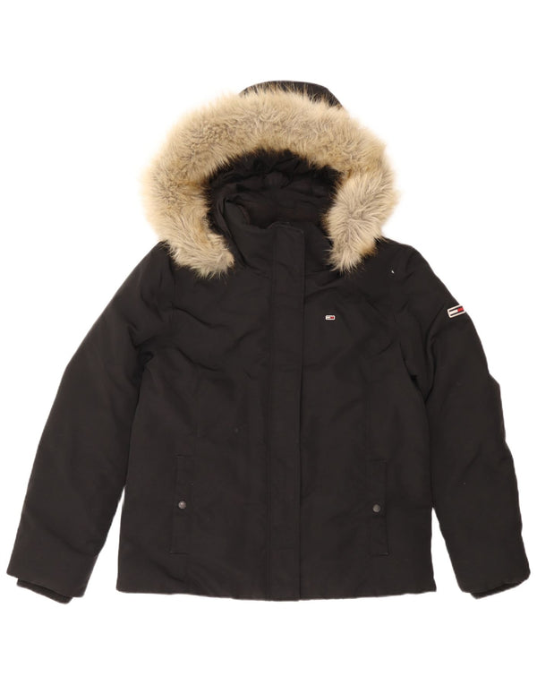 Tommy Hilfiger Chaqueta acolchada con capucha para mujer UK 46 Grande Poliamida negra