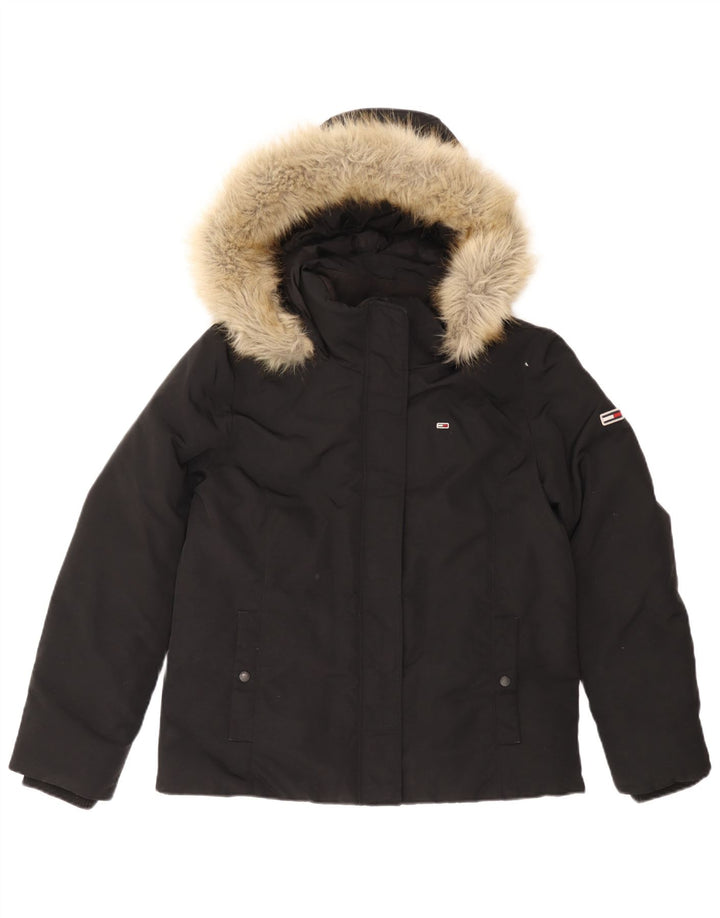 Tommy Hilfiger Chaqueta acolchada con capucha para mujer UK 46 Grande Poliamida negra
