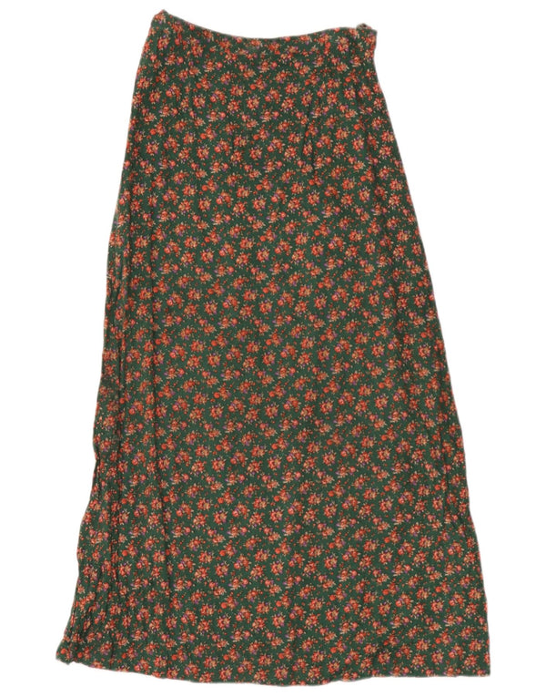 Vintage mujer Maxi falda W26 pequeño verde floral