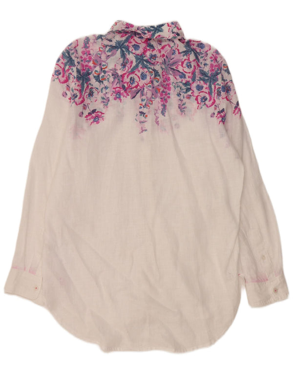 Camisa extragrande para mujer Joules UK 8 Small White Floral Linen