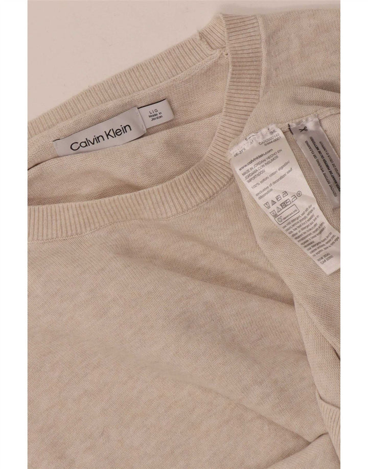 Calvin Klein - Jersey de cuello redondo para hombre, talla grande, algodón beige
