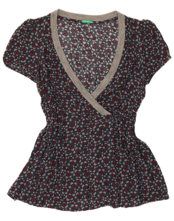 Benetton Blusa Mujer UK 40 Small Gris Floral