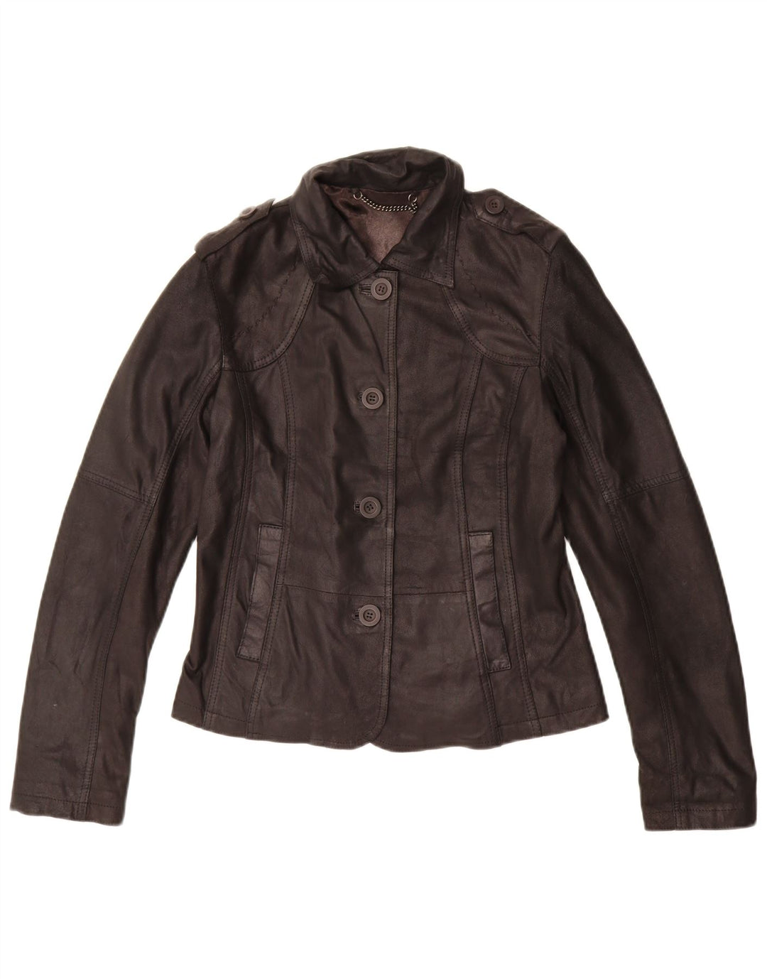 Lapo Galleri Chaqueta de cuero militar para mujer UK 10 Small Black