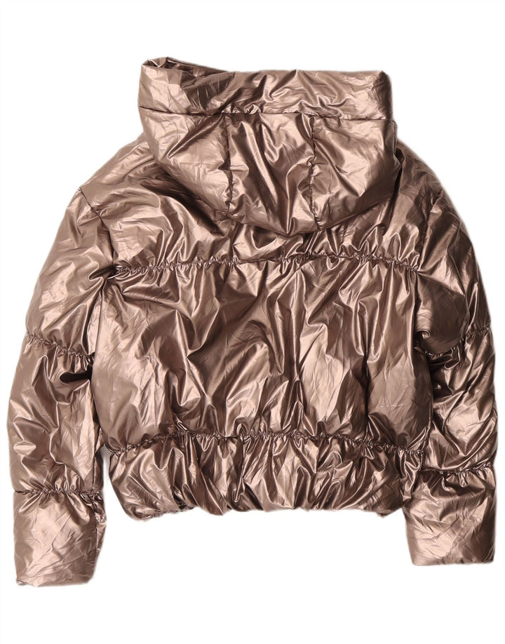 Carrera Chaqueta Acolchada Corta con Capucha para Mujer UK 14 Poliéster Dorado Mediano
