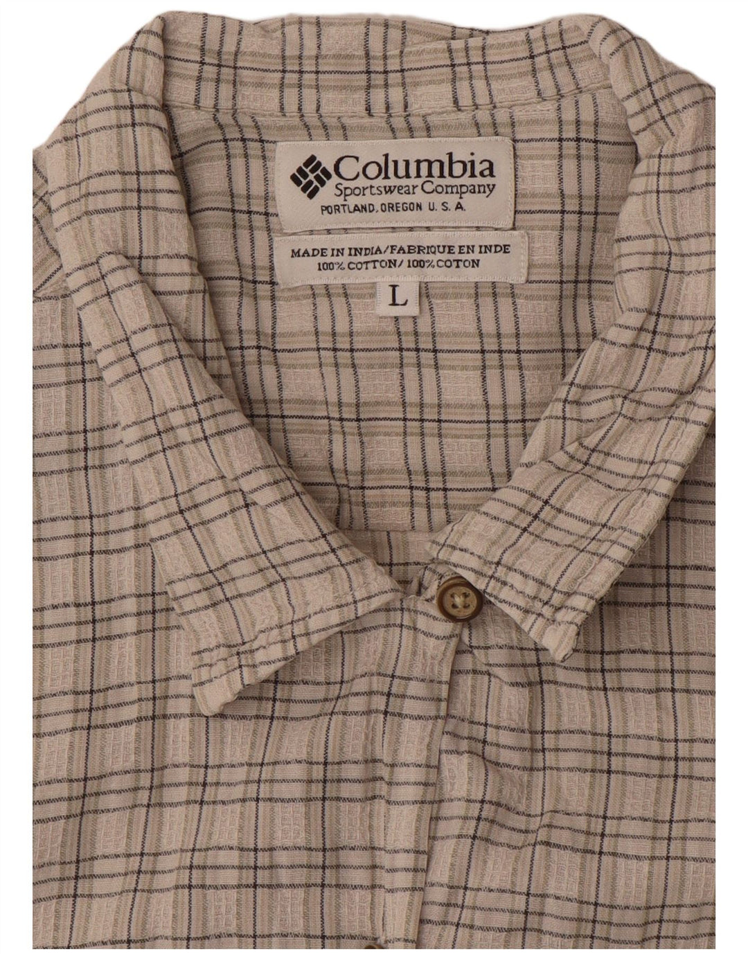 COLUMBIA Camisa de manga corta para mujer UK 46 Large Grey Check Cotton Heart