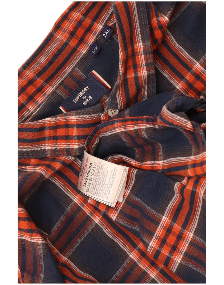 Superdry Camisa De Franela Para Hombre 2XL Algodón A Cuadros Azul Marino
