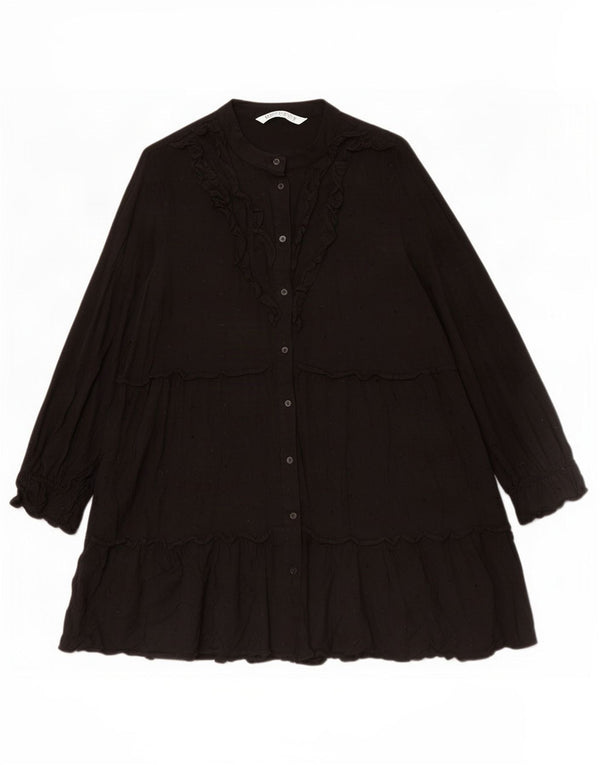 Zara Vestido Escalonado De Manga Larga para Mujer UK 42 Viscosa Negra Mediana