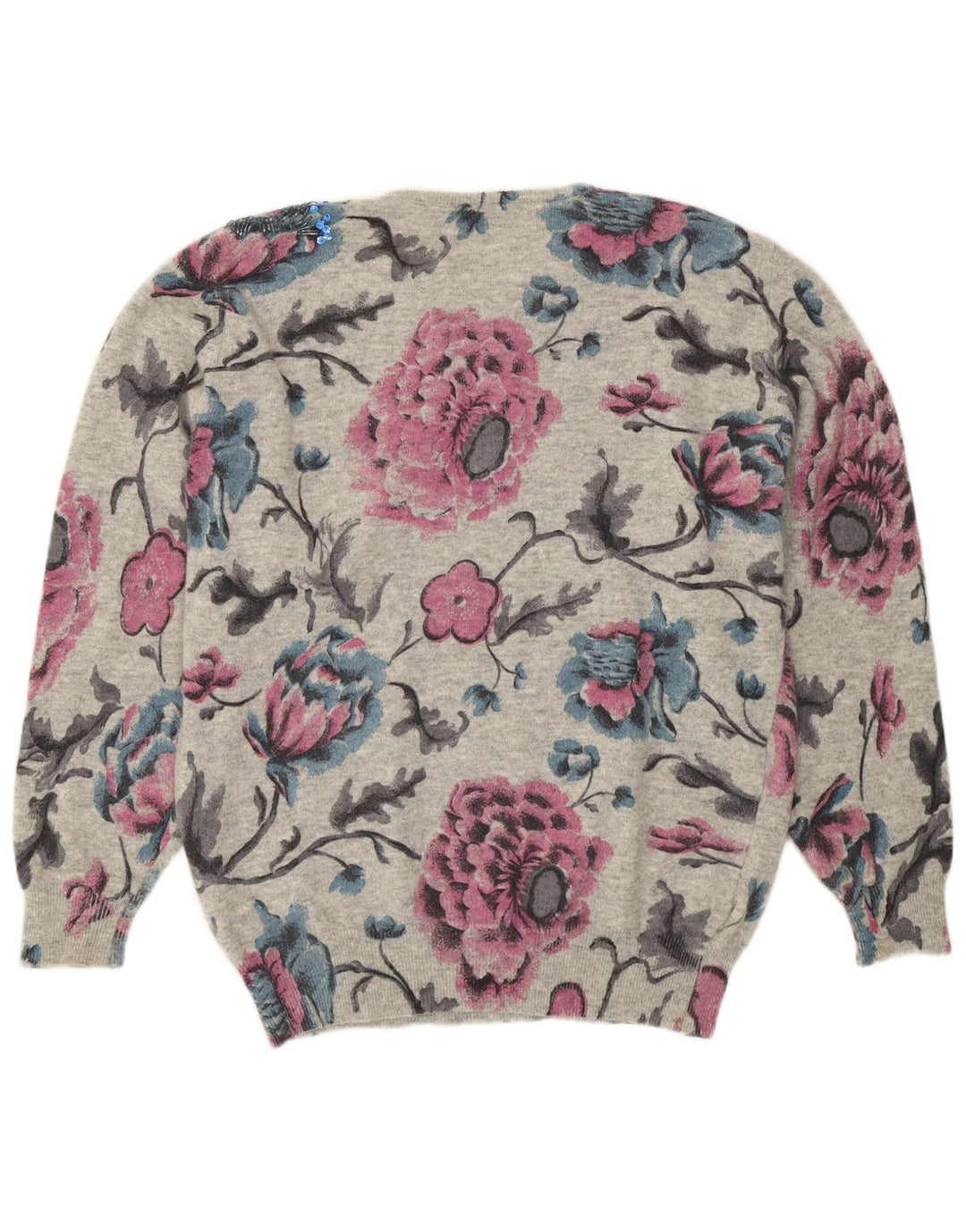Premode - Jersey de cuello redondo para mujer, talla 40, talla grande, lana floral gris