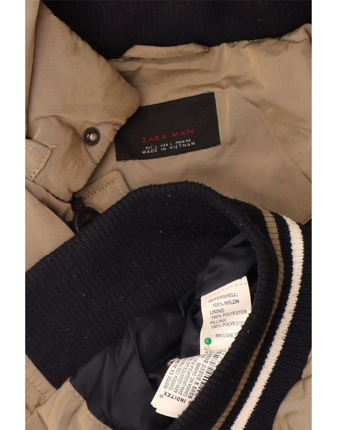 Zara Mens Chaqueta Acolchada Con Capucha UK 40 Large Beige Nylon