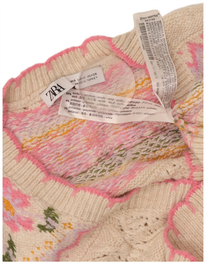 ZARA Cárdigan corto de corte holgado para mujer, talla 40, talla pequeña, color rosa floral