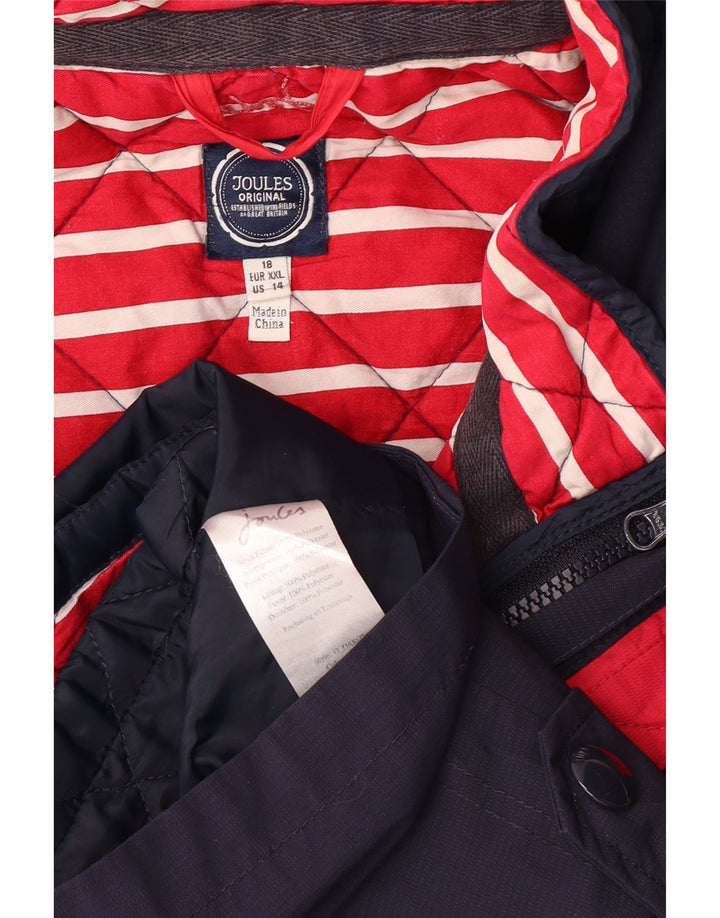 JOULES Chaqueta cortavientos con capucha para mujer UK 40 XL Azul marino a rayas