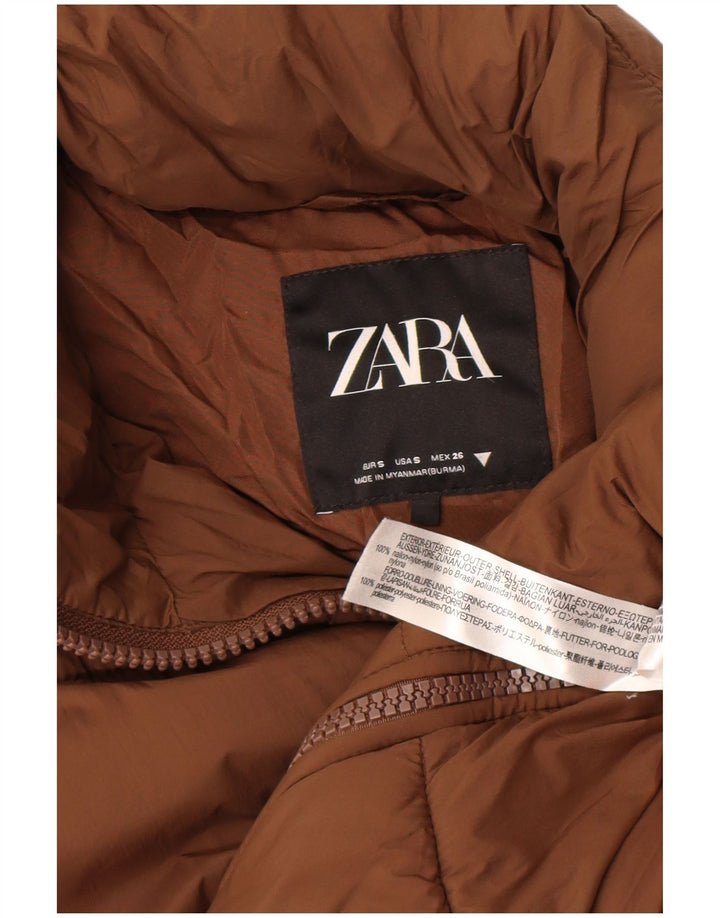 Zara Mujer Abrigo Acolchado Extragrande UK 40 Small Nylon Marrón