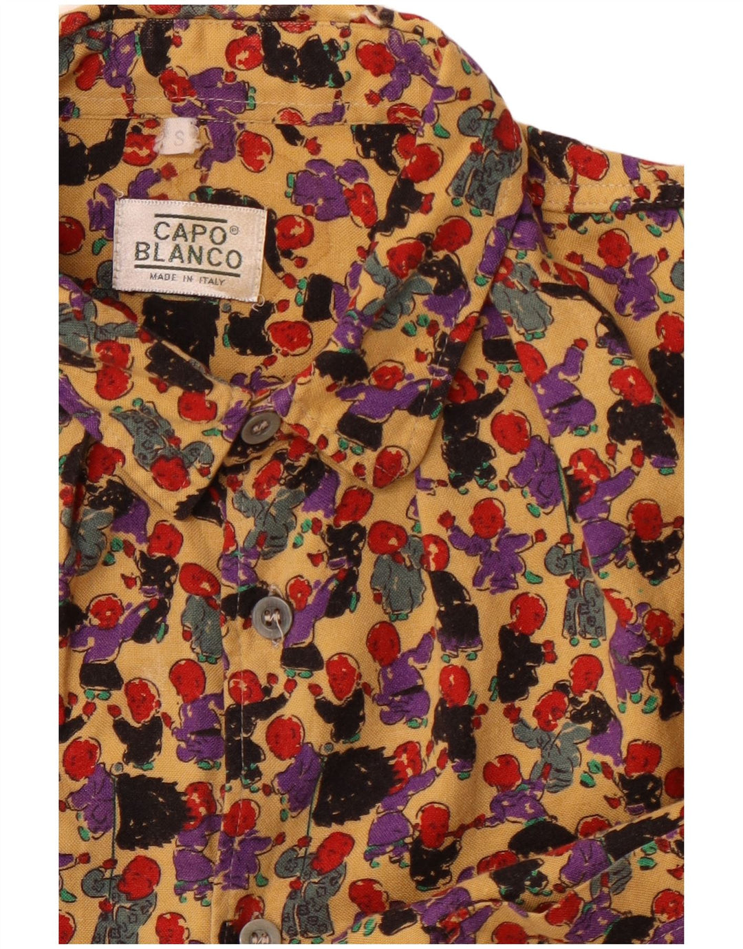 VINTAGE Camisa de patrón abstracto para hombre pequeña multicolor