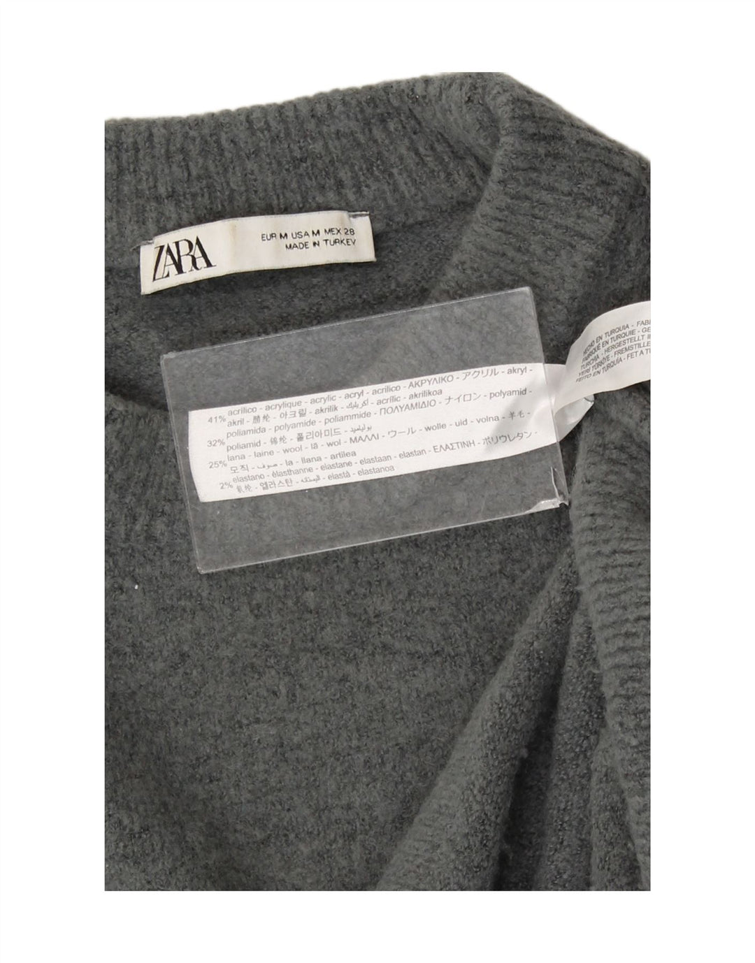 Zara Suéter De Cuello Redondo De Gran Tamaño para Mujer UK 44 Acrílico Gris Medio