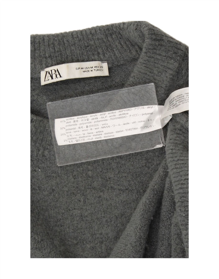 Zara Suéter De Cuello Redondo De Gran Tamaño para Mujer UK 44 Acrílico Gris Medio