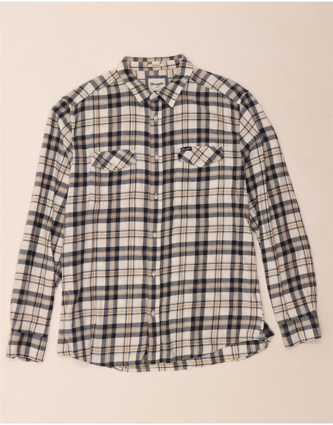 WRANGLER Camisa de franela de corte regular para hombre XL Algodón a cuadros blancos