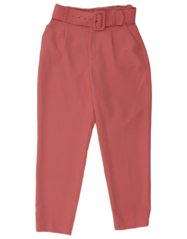 Zara Mujer Pantalones Cortos De Cintura Alta Pegged Small W26 L26 Poliéster Rosa
