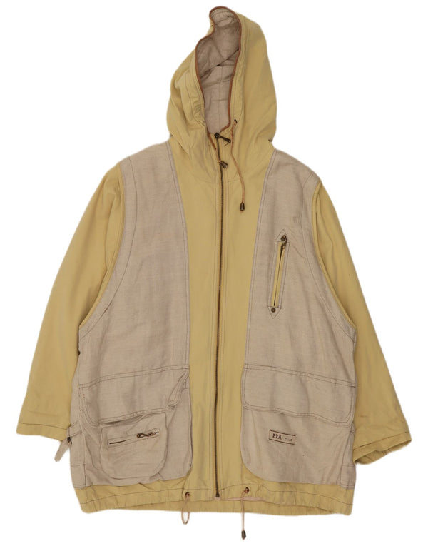 Vintage mujer con capucha cortavientos abrigo Reino Unido 14 gran bloque de color amarillo