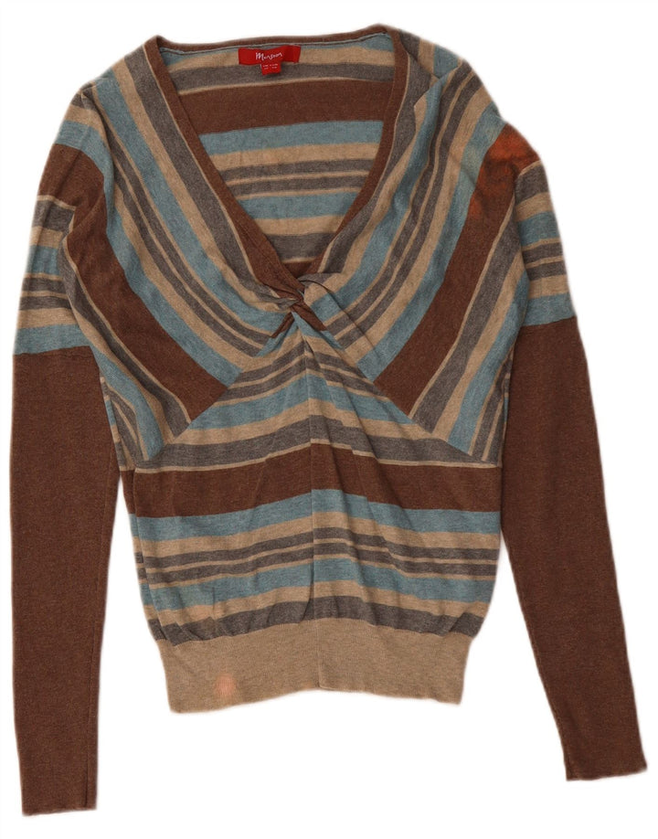 MONSOON Jersey con cuello en V para mujer UK 40 Mediano Rayas multicolores