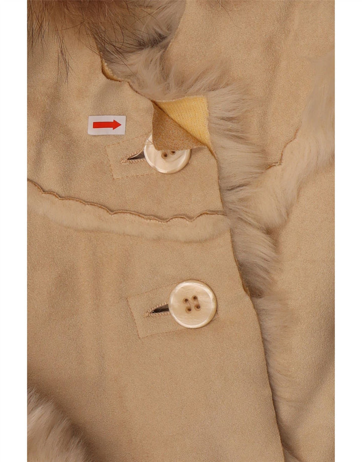 VINTAGE Abrigo Sherpa con capucha para mujer Reino Unido 14 Acrílico beige medio