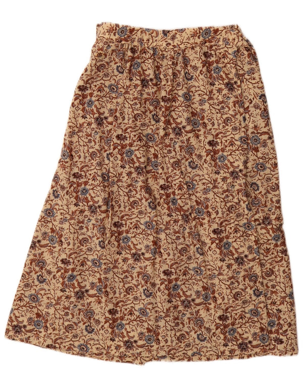 Vintage mujer cintura alta A-Line falda IT 42 Medio W26 Beige Floral Lana