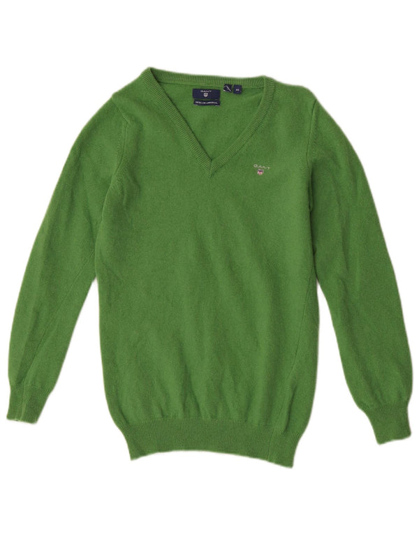 Gant Jersey con cuello en V para mujer UK 6 XS Lana de cordero verde