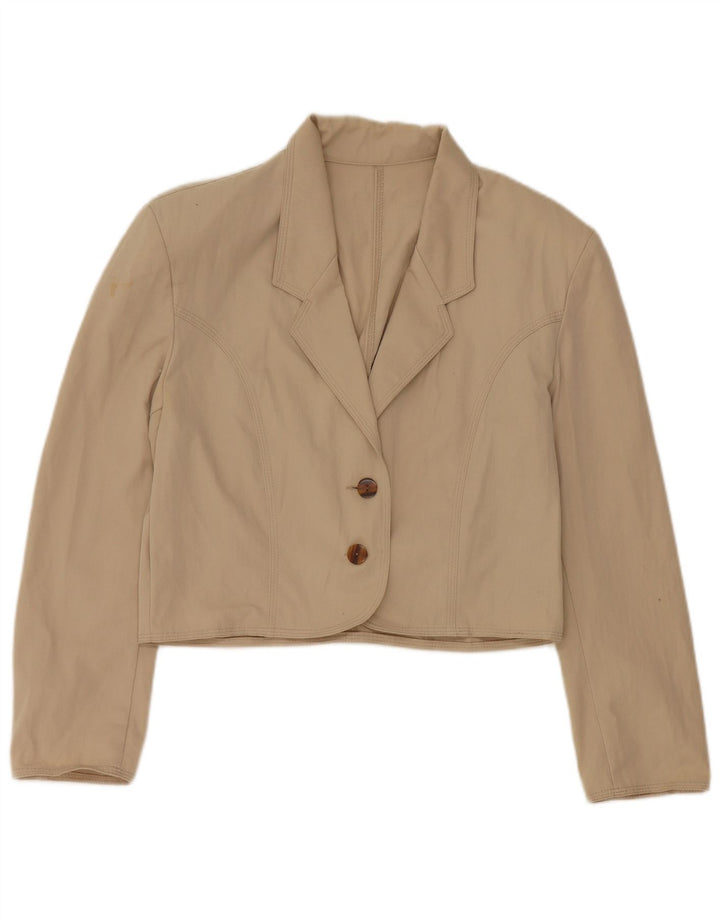 Stefanel Chaqueta tipo blazer corta con 2 botones para mujer Reino Unido 46 Poliéster beige grande