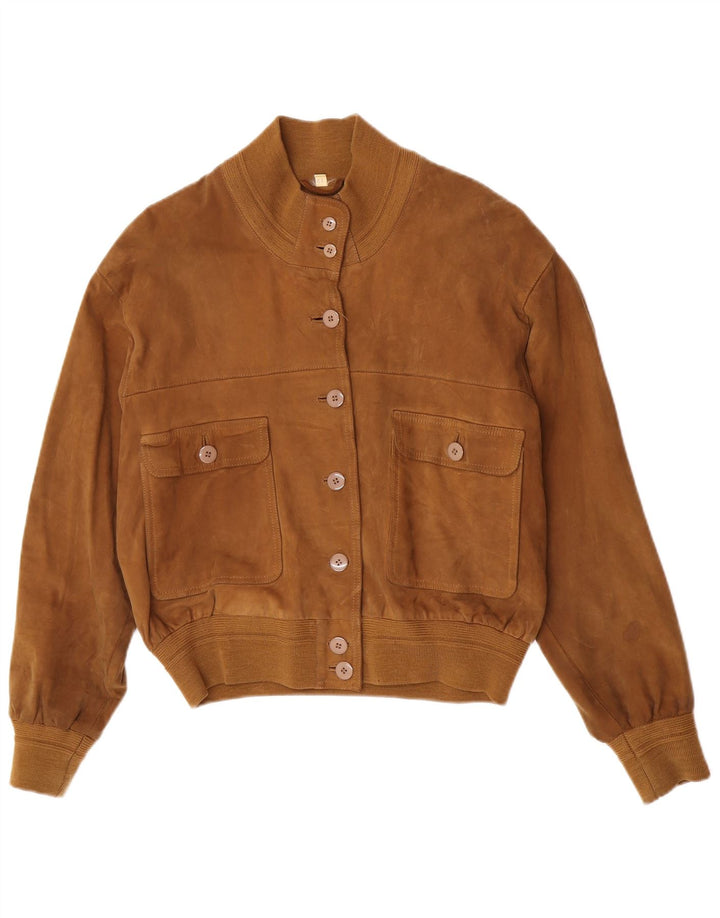 Vintage mujer chaqueta bomber de ante de gran tamaño IT 44 Beige medio