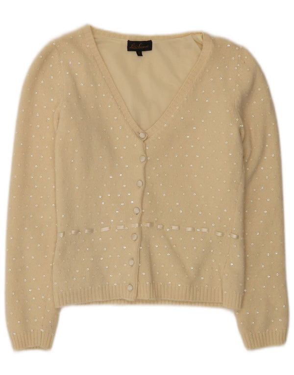 Luisa Spagnoli Suéter tipo cárdigan para mujer UK 10 Small Beige Spotted