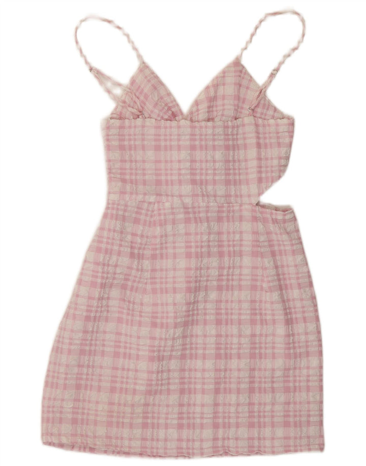 Zara Mujer Vestido De Tirantes Recortado UK 8 Small Pink Check