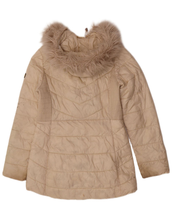 Barbour Abrigo acolchado con capucha para mujer UK 10 Small Beige Poliamida