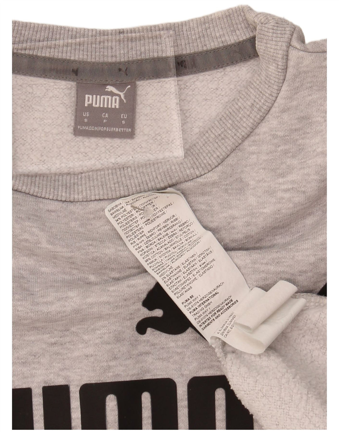 PUMA Womens Oversized Graphic Sweatshirt Jumper UK 10 Small Grey Cotton
