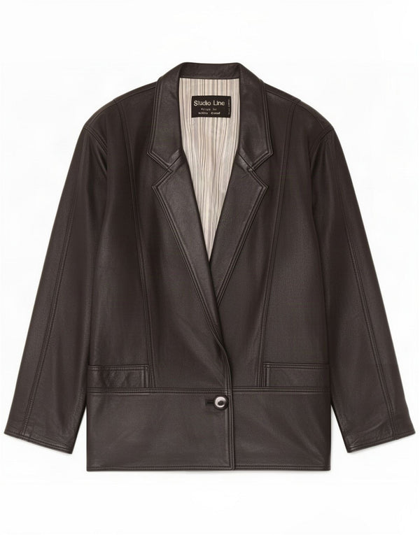 Chaqueta blazer de cuero vintage con 1 botón para mujer IT 40 Small Black