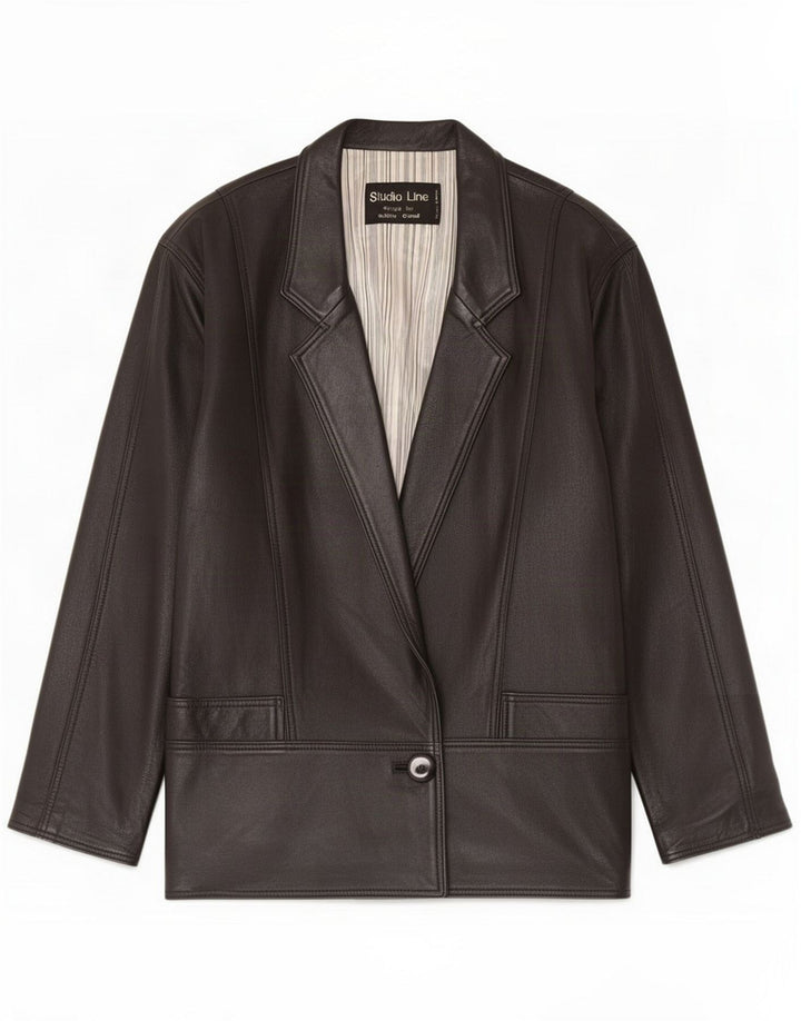 Chaqueta blazer de cuero vintage con 1 botón para mujer IT 40 Small Black