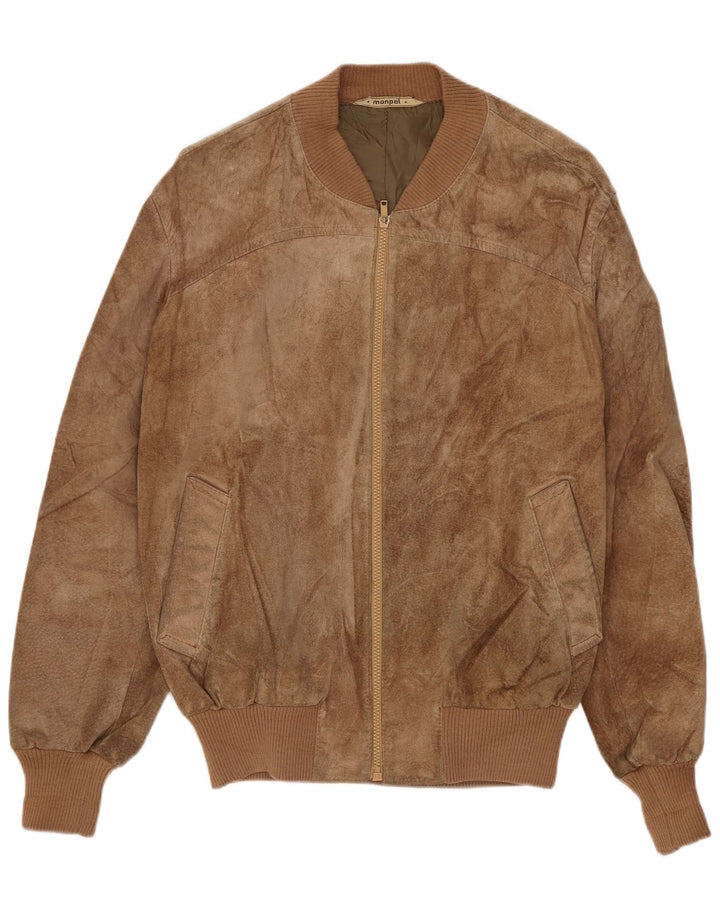 MONPEL Chaqueta bomber de ante para hombre IT 46 Small Brown Leather