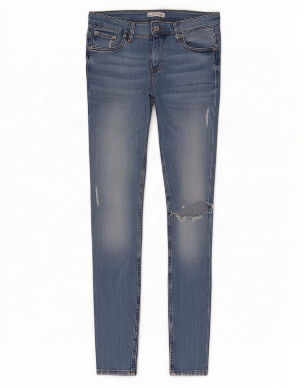 Zara Vaqueros pitillo desgastados para mujer EU 38 Small W28 L28 Algodón azul