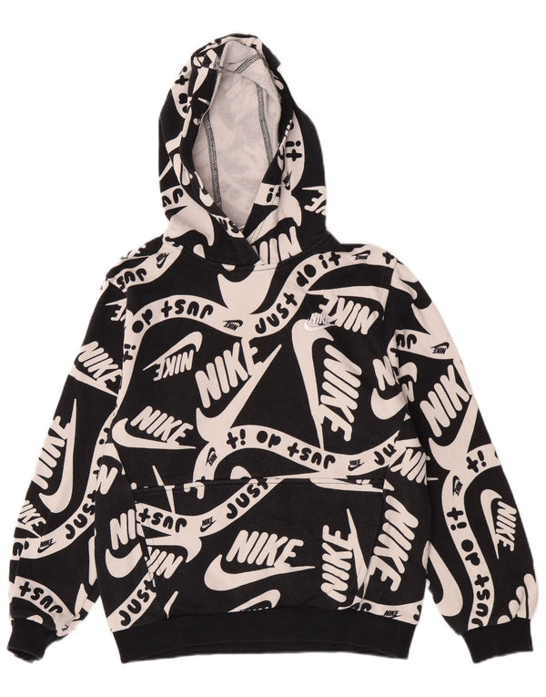 Nike - Sudadera con capucha para niños, diseño gráfico, ajuste regular, talla grande, algodón negro, 12-13 años