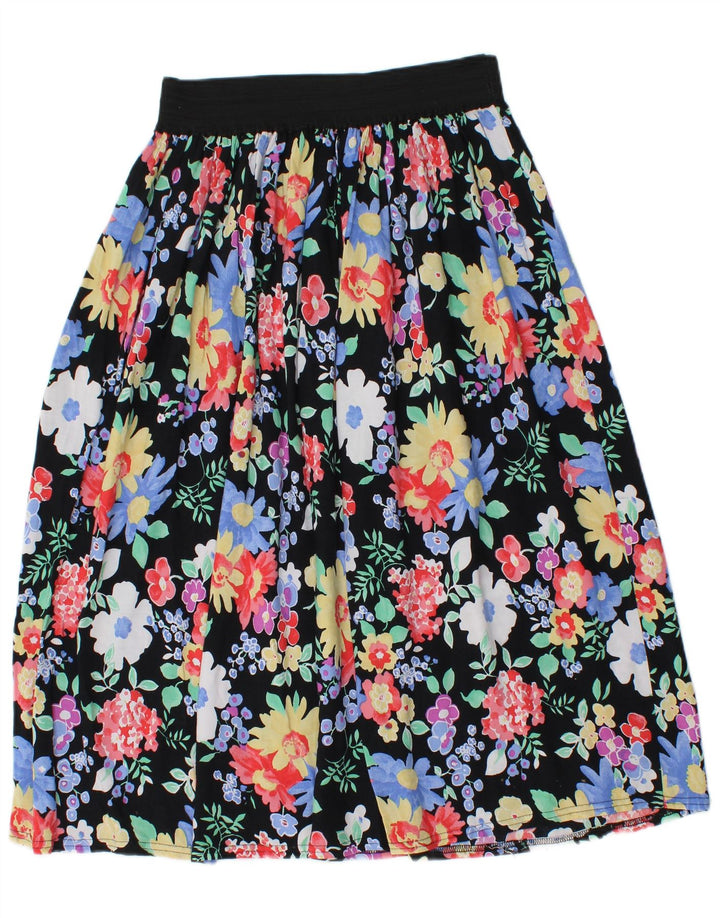 Falda midi vintage para mujer W28 Viscosa floral negra mediana