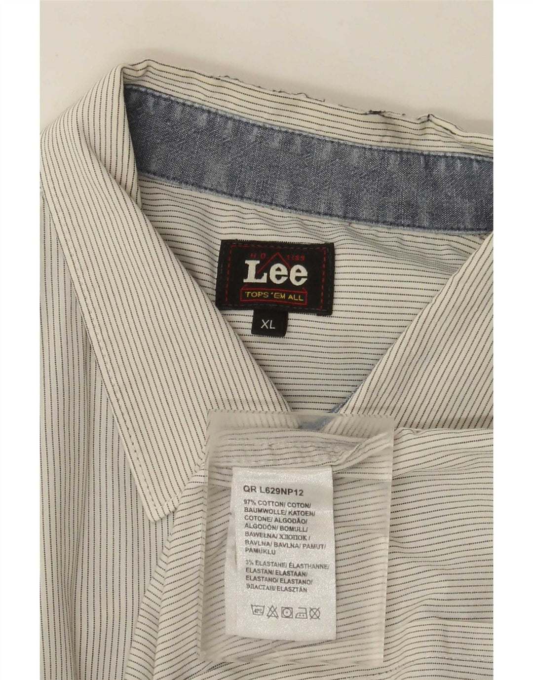Camisa Lee para hombre XL Algodón blanco a rayas diplomáticas