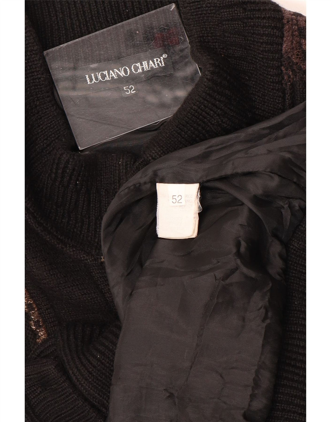 LUCIANO CHIARI Cárdigan para hombre IT 52 Large Lana geométrica negra