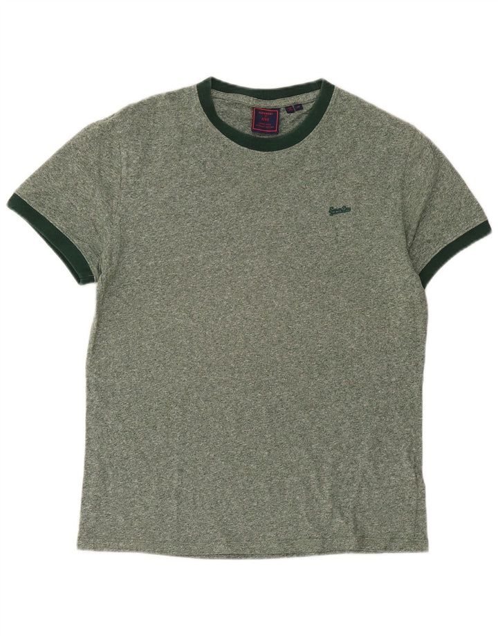 Superdry Hombre Camiseta Top Algodón Moteado Verde Medio