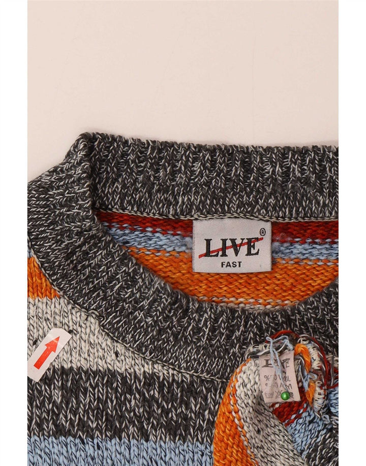 Vintage hombres cuello redondo jersey suéter grande lana de rayas multicolores