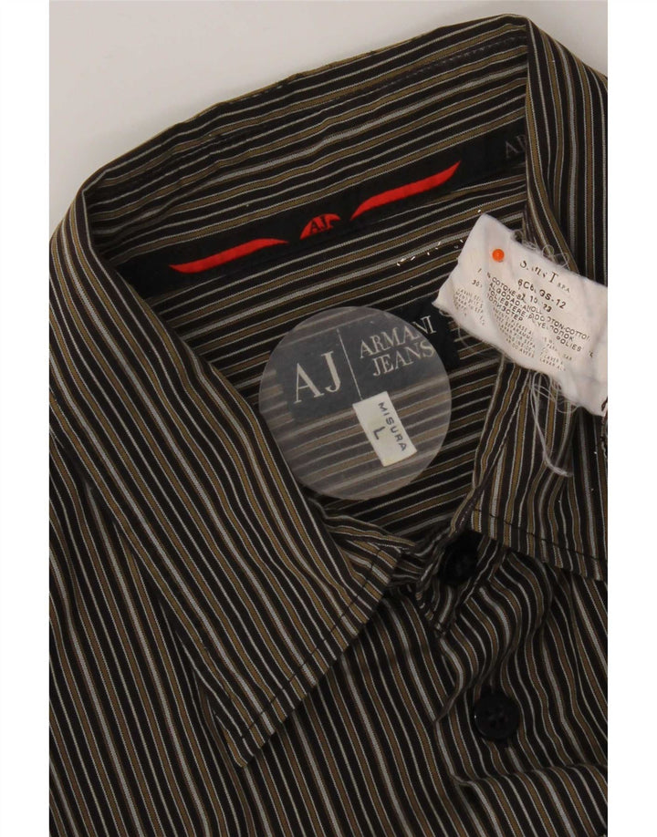 Armani Hombre Camisa Grande De Algodón A Rayas Verde