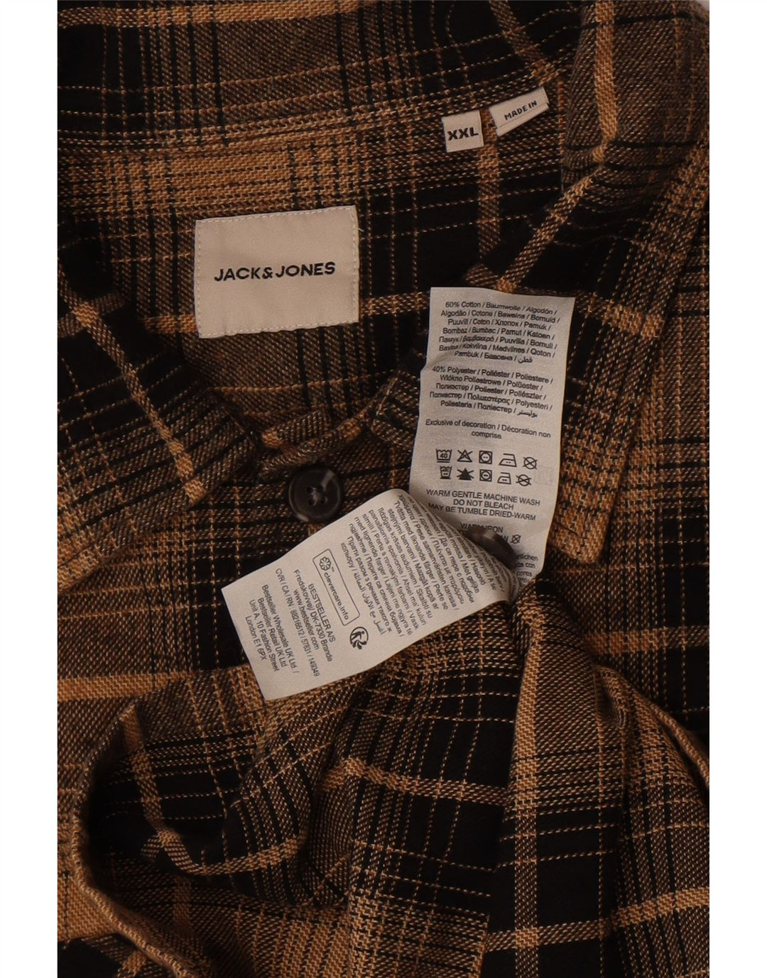 Jack & Jones Camisa de franela para hombre 2XL Marrón Cuadros Algodón Clásico