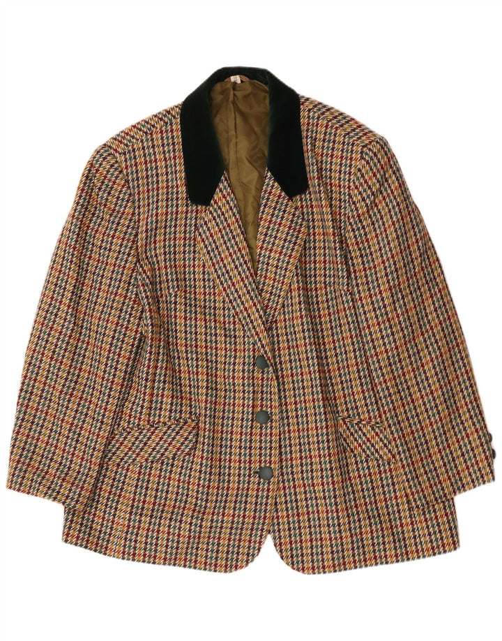 Vintage mujer 3 botones Blazer chaqueta Reino Unido 22 3XL multicolor Houndstooth