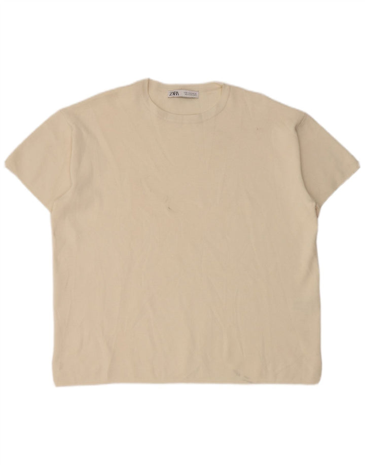 Zara Camiseta Extragrande para Mujer Top UK 44 Medium Off White Viscosa